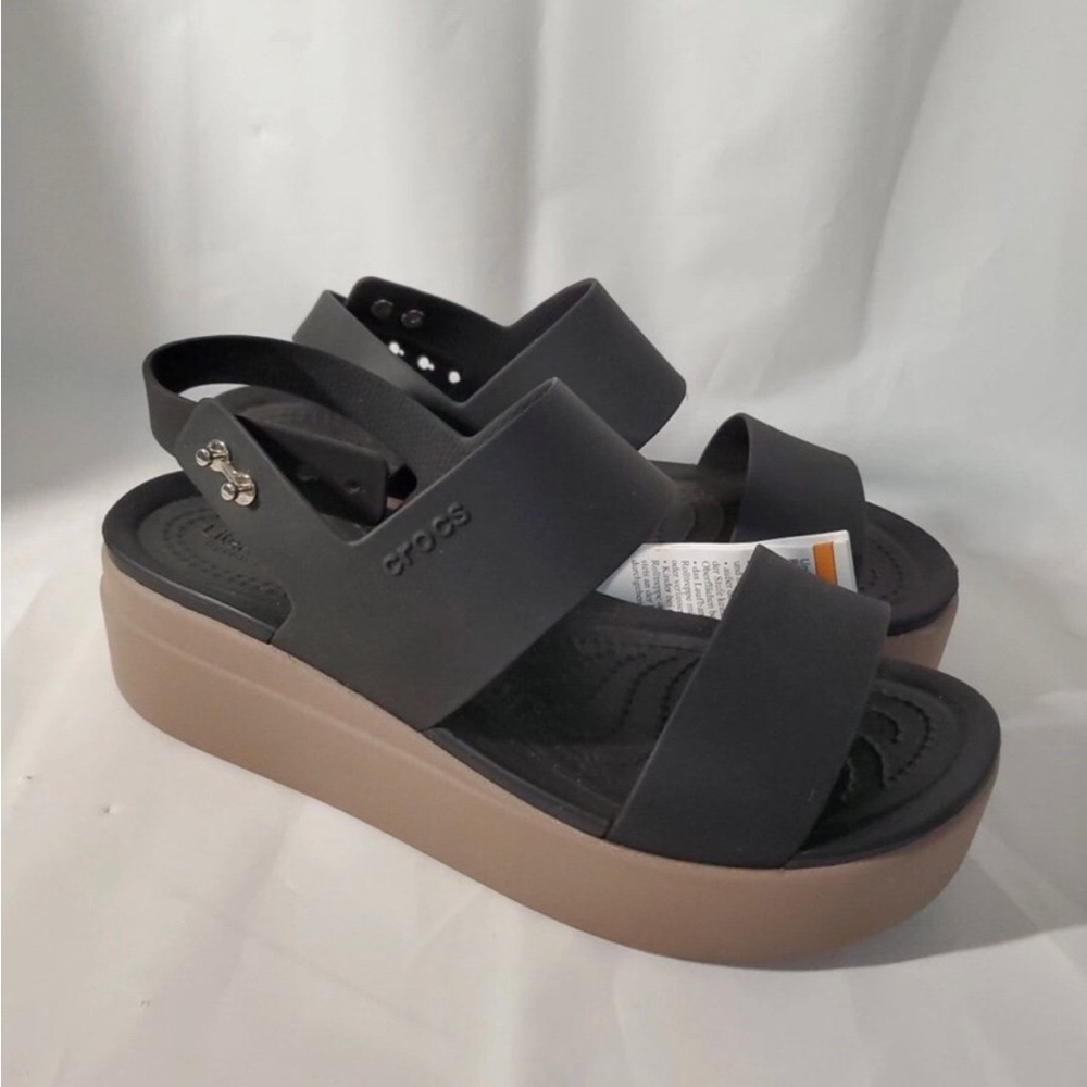 Crocs Literide Brooklyn Low Wedge Sandal Women's Size 7 Black/Mushroom